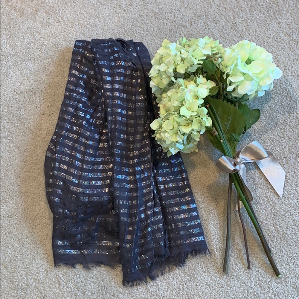 J.Crew Gray with Silver Metallic Stripes Scarf
